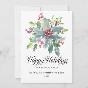 Cartes Pour Fêtes Annuelles Elegant Holly Berries Non-Photo 2022 Entreprise