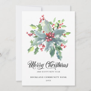 Cartes Pour Fêtes Annuelles Elegant Holly Berries Non-Photo 2022 Entreprise