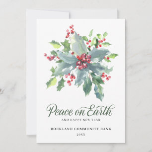 Cartes Pour Fêtes Annuelles Elegant Holly Berries Non-Photo 2024 Entreprise