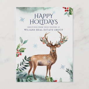 Cartes Pour Fêtes Annuelles Elegant Holly Deer Noël Accueil d'entreprise