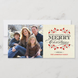 Cartes Pour Fêtes Annuelles Elegant Holly Merry Christmas Typography
