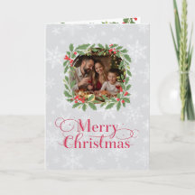 Elegant Holly Wreath Merry Christmas Photo