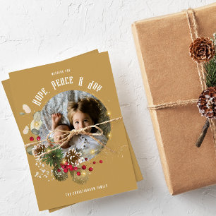 Cartes Pour Fêtes Annuelles Elegant Hope Peace Joy Gold 1 Photo Holiday