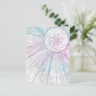 Cartes Pour Fêtes Annuelles Elegant Iridescent Sun Moon Mandala Silver Design