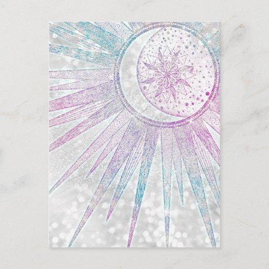 Cartes Pour Fêtes Annuelles Elegant Iridescent Sun Moon Mandala Silver Design (Devant)