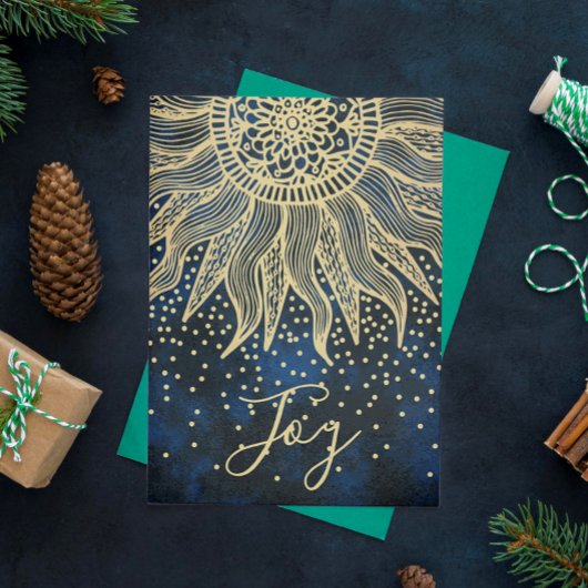 Cartes Pour Fêtes Annuelles Elegant Joie Bleu Or Boho Soleil Mandala Noël