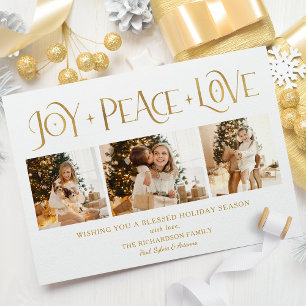 Cartes Pour Fêtes Annuelles Élégant Joie Paix Amour Script 3-Photos