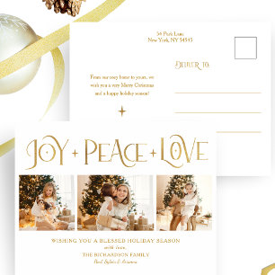 Cartes Pour Fêtes Annuelles Élégant Joie Paix Amour Script 3-Photos
