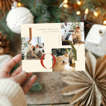 Cartes Pour Fêtes Annuelles Elegant JOY Boho Bonnes Fêtes Trois photos<br><div class="desc">Une carte de Noël minimaliste et élégante avec trois belles photos de famille avec une typographie disant "JOY" et un boho raye arrière - plan à l'arrière.</div>