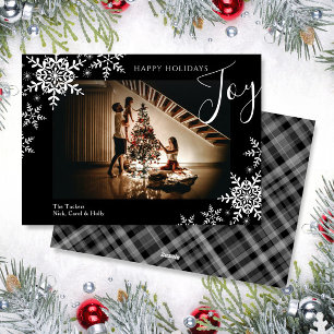Cartes Pour Fêtes Annuelles Elégant Joy Snowflakes Plaid Happy Holidays Photo