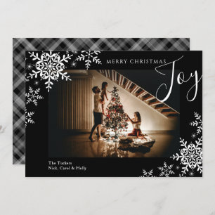 Cartes Pour Fêtes Annuelles Elégant Joy Snowflakes Plaid Joyeux Noël Photo