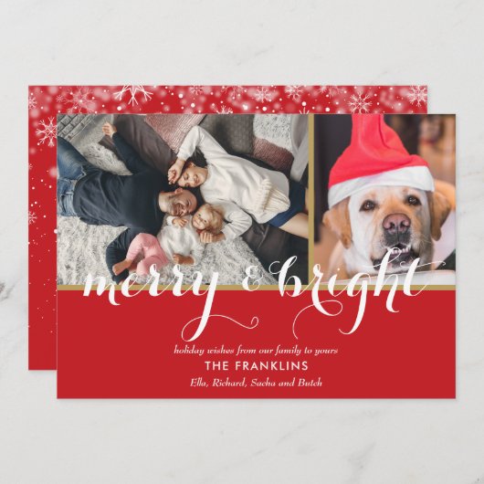 Cartes Pour Fêtes Annuelles Élégant Joyeux et Bright Script 2 Photos Noël (Devant / Derrière)