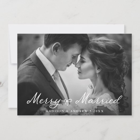 Cartes Pour Fêtes Annuelles Elegant Joyeux et marié Bow photo nouvellement mar (Devant)