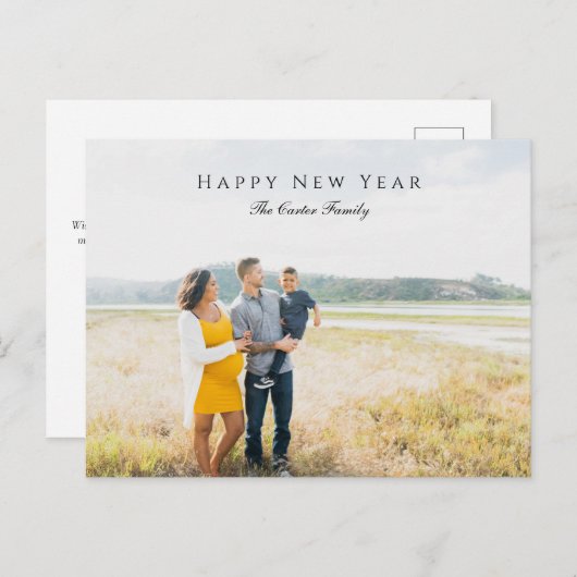 Cartes Pour Fêtes Annuelles Élégant Joyeux Joyeux Nouvel An Script Photo Gross (Devant / Derrière)