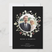 Cartes Pour Fêtes Annuelles Elégant Joyeux & Marié Botanique Black One Photo (Devant)