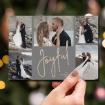 Cartes Pour Fêtes Annuelles Elégant Joyeux Multi Photo Charcoal Grey Noël<br><div class="desc">Les cartes de fin de année de Noël multiphoto mettent en vedette vos noms et le mot Joyful en lettres chic sur un arrière - plan gris fusain. Il vous suffit de télécharger vos photos préférées et d'ajouter votre personnalisation au dos. Sélectionnez Haute Définition pour obtenir la meilleure qualité de...</div>