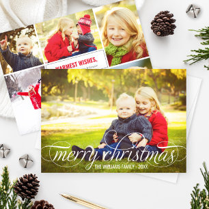 Cartes Pour Fêtes Annuelles Élégant Joyeux Noël Blanc Script photo Collage