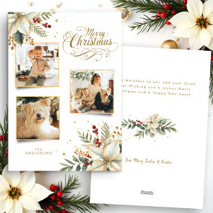 Cartes Pour Fêtes Annuelles Élégant Joyeux Noël en or Botanique 3-Photo