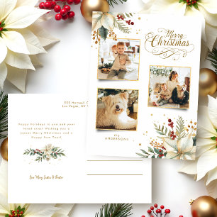 Cartes Pour Fêtes Annuelles Élégant Joyeux Noël en or Botanique 3-Photo