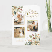 Cartes Pour Fêtes Annuelles Élégant Joyeux Noël en or Botanique 3-Photo (Devant)