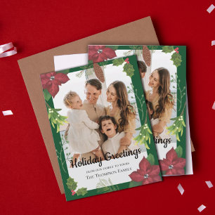 Cartes Pour Fêtes Annuelles Élégant Joyeux Noël Fleur Rouge Photo de famille