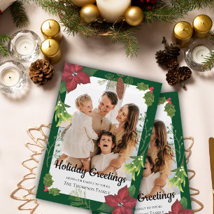 Cartes Pour Fêtes Annuelles Élégant Joyeux Noël Fleur Rouge Photo de famille