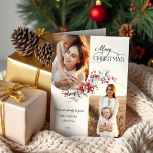 Cartes Pour Fêtes Annuelles Élégant Joyeux Noël Floral Arc Or 2-Photo