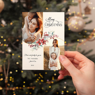 Cartes Pour Fêtes Annuelles Élégant Joyeux Noël Floral Arc Or 2-Photo