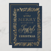 Cartes Pour Fêtes Annuelles Élégant Joyeux Noël Gold Foliing & Snowflakes (Devant / Derrière)