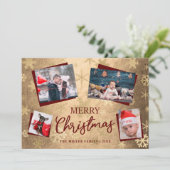 Cartes Pour Fêtes Annuelles Élégant Joyeux Noël Gold Photo Collage personnalis (Debout devant)