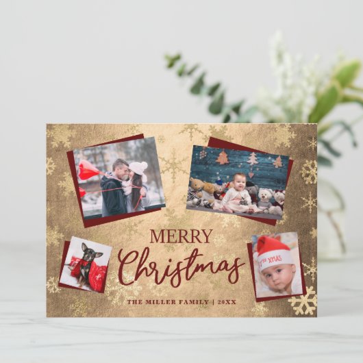 Cartes Pour Fêtes Annuelles Élégant Joyeux Noël Gold Photo Collage personnalis (Debout devant)