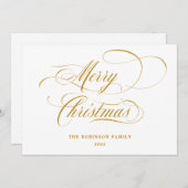 Cartes Pour Fêtes Annuelles Élégant Joyeux Noël Gold Script Typographie (Devant / Derrière)
