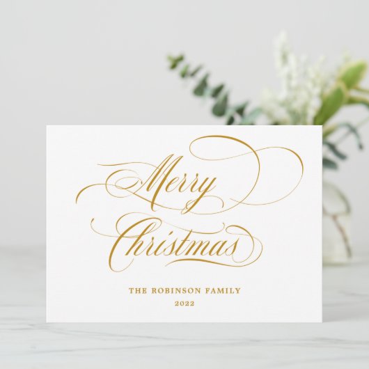 Cartes Pour Fêtes Annuelles Élégant Joyeux Noël Gold Script Typographie (Debout devant)