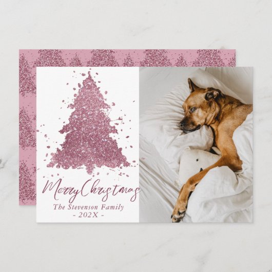 Cartes Pour Fêtes Annuelles Élégant Joyeux Noël | Photo rose Dusty Mauve (Devant / Derrière)