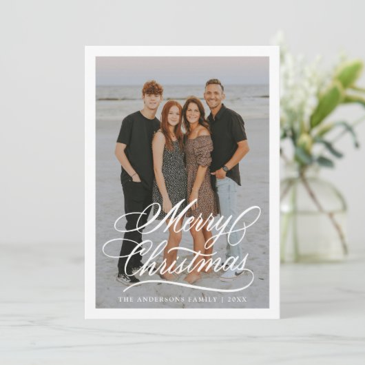 Cartes Pour Fêtes Annuelles Élégant Joyeux Noël Script 2 Photo (Debout devant)