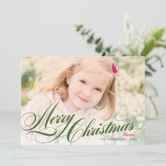Cartes Pour Fêtes Annuelles Élégant Joyeux Noël Vert Photo Script (Debout devant)