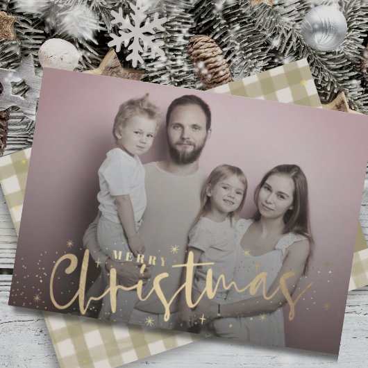 Cartes Pour Fêtes Annuelles Elégant Joyeux Noël Vert Plaid & Photo