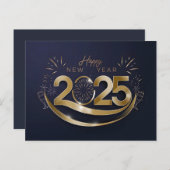 Cartes Pour Fêtes Annuelles Élégant Joyeux Nouvel An 2025 Feu d'artifice (Devant / Derrière)