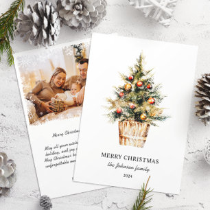 Cartes Pour Fêtes Annuelles Élégant Joyeux sapin de Noël Snowflakes Une photo