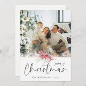 Cartes Pour Fêtes Annuelles Élégant Joyeux Script de Noël | Photo de famille (Devant / Derrière)