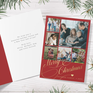 Cartes Pour Fêtes Annuelles Élégant Joyeux script Noël 6 photo collage rouge