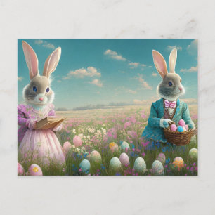 Cartes Pour Fêtes Annuelles Élégant lapin de Pâques Vintage garçon et fille