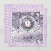Cartes Pour Fêtes Annuelles Elegant Lavender New Year 2026, Clock, Ribbons (Devant / Derrière)