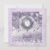 Cartes Pour Fêtes Annuelles Elegant Lavender New Year 2026, Clock, Ribbons (Devant)