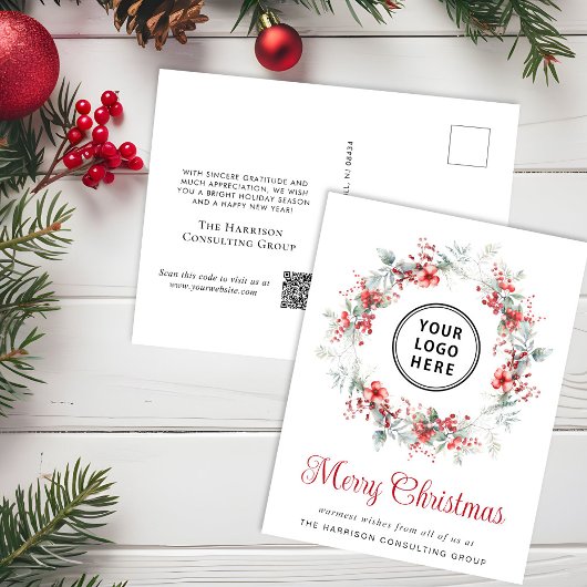 Cartes Pour Fêtes Annuelles Élégant logo d'entreprise QR Code Joyeux Noël