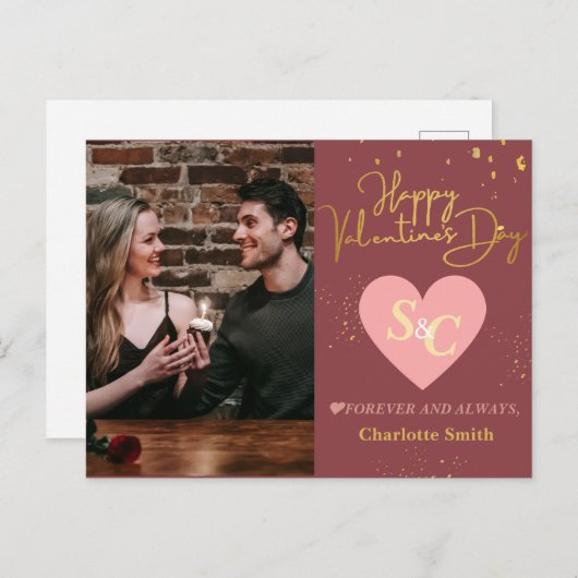 Cartes Pour Fêtes Annuelles Elegant Love Monogramme Saint Valentin photo de co (Devant / Derrière)