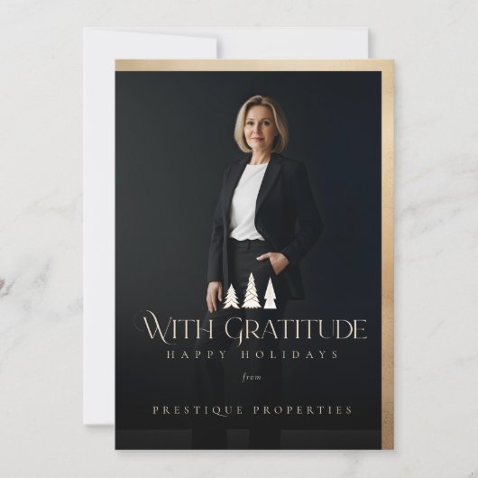 Cartes Pour Fêtes Annuelles Elegant Luxury Real Estate Modern Gold Black Happy (Devant)