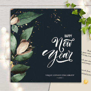 Cartes Pour Fêtes Annuelles Élégant Magnolia Gold Confetti Foliage Entreprise
