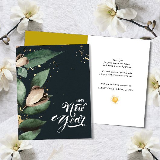 Cartes Pour Fêtes Annuelles Élégant Magnolia Gold Confetti Foliage Entreprise