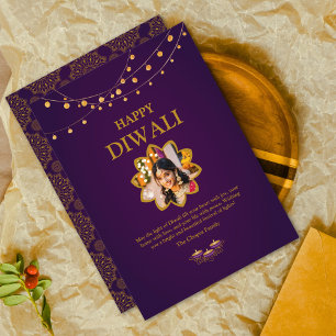 Cartes Pour Fêtes Annuelles Elégant Mandala personnalisé Photo Purple Golden d